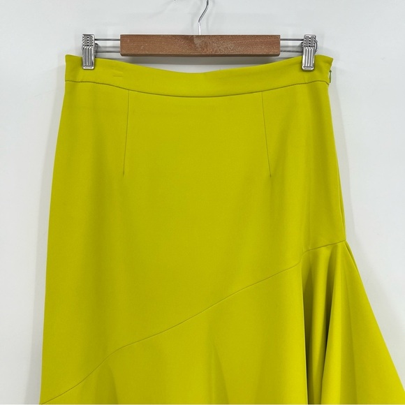 Milly Charlotte Italian Cady Asymmetrical Florescent Chartreuse Skirt Size 10 - Picture 4 of 10